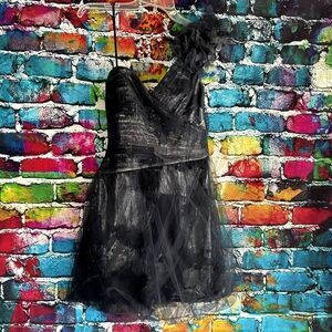 BCBGMaxazria Blue Gray One Shoulder Tulle Mini Dress Size 4